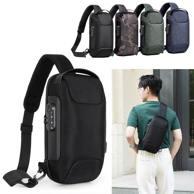 Black anti-theft sling chest bag with combination lock