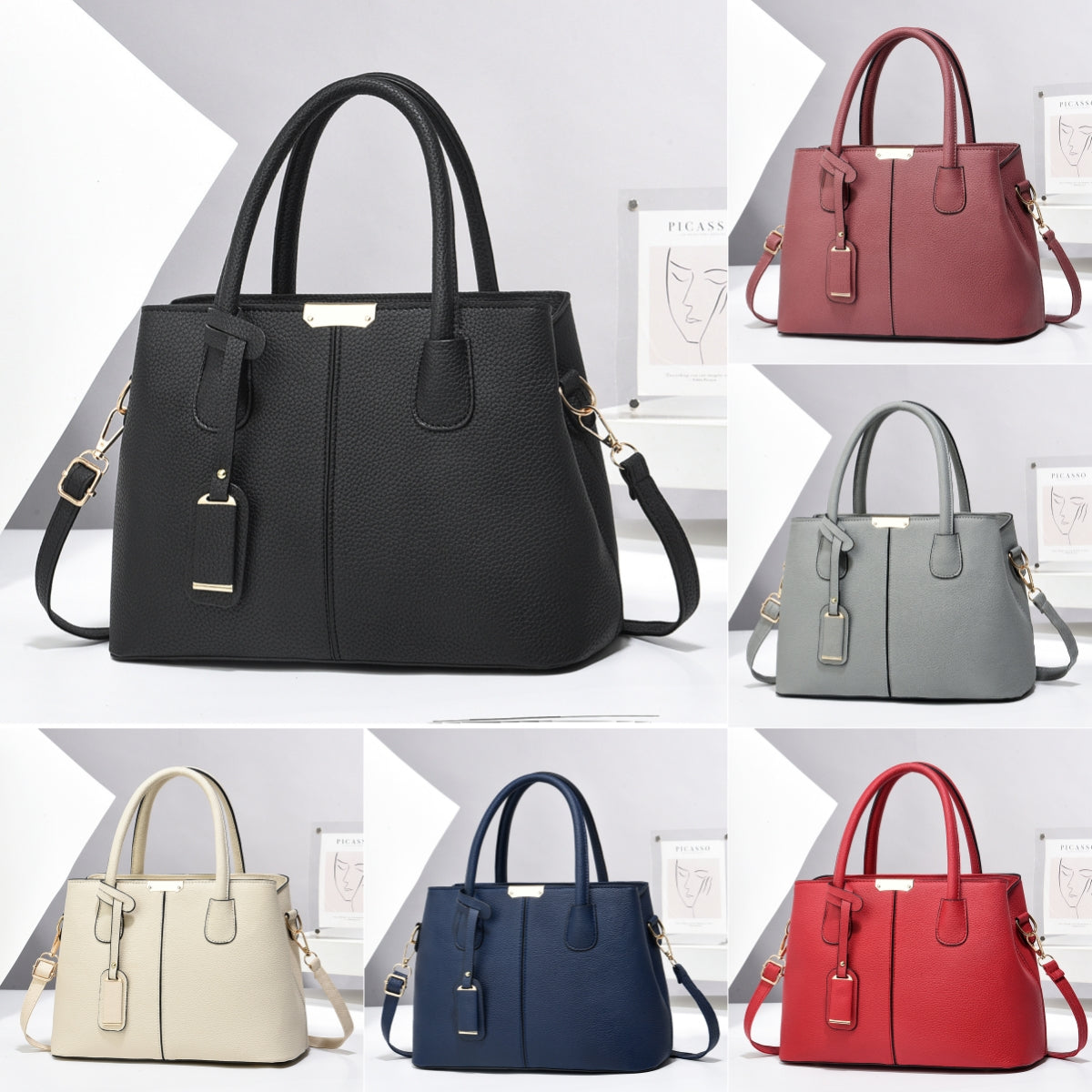 Structured women's handbag with hanging tassel charm